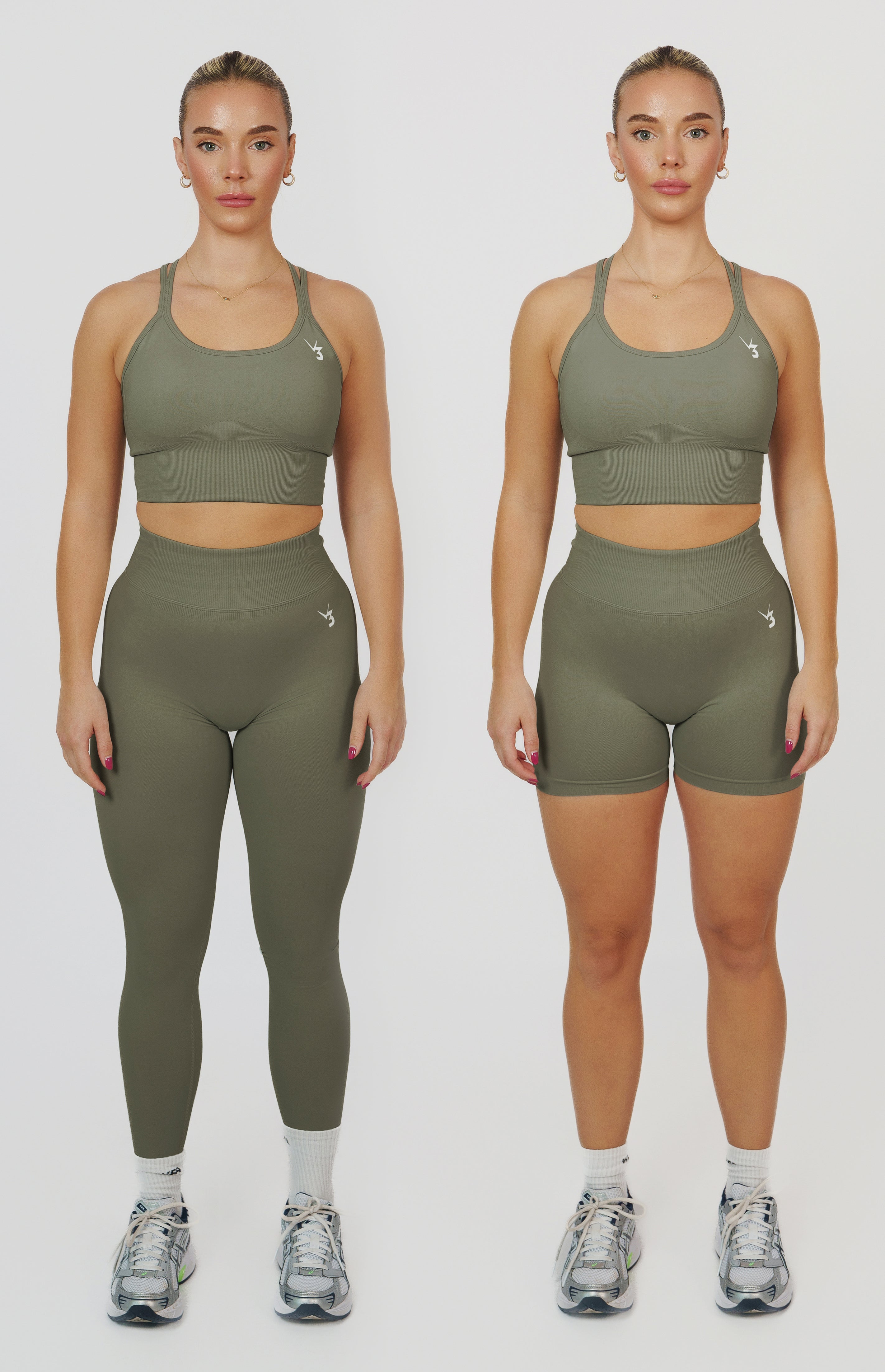 Form Seamless Scrunch Sports Bra, Leggings & Shorts Set - Olive Green