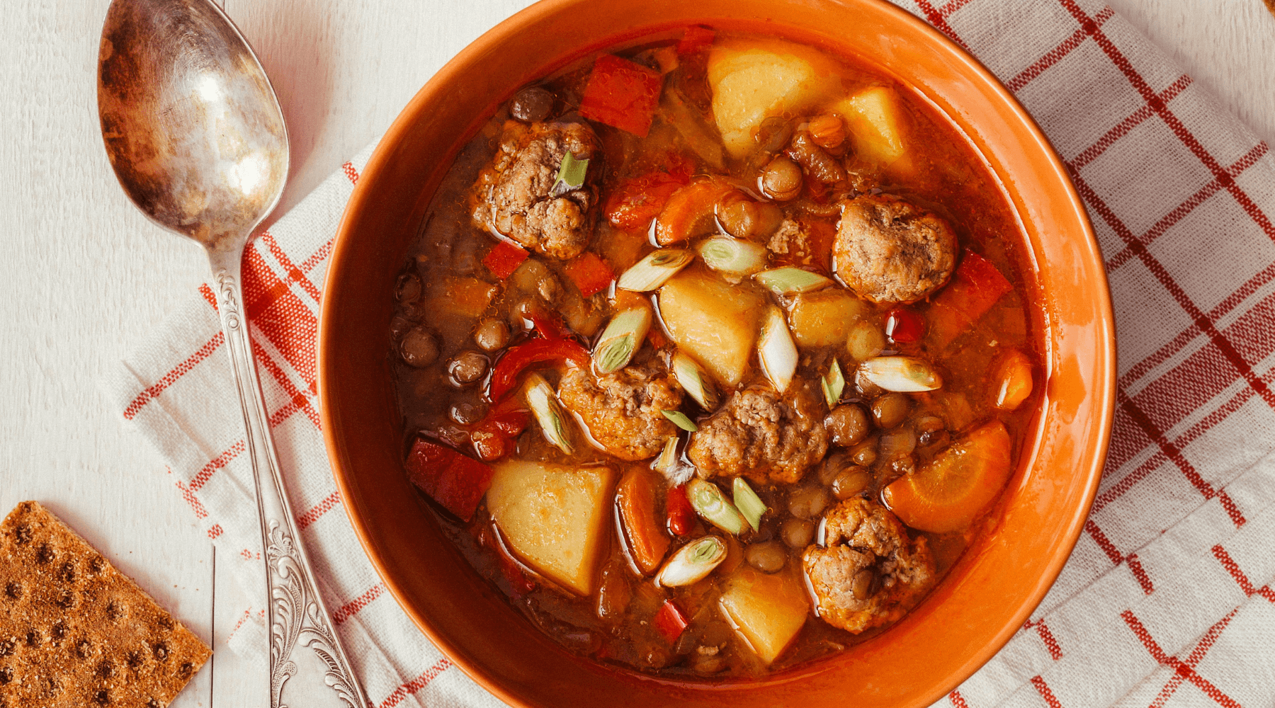 Hearty Lentil Soup with Meatballs & Cream Sauce